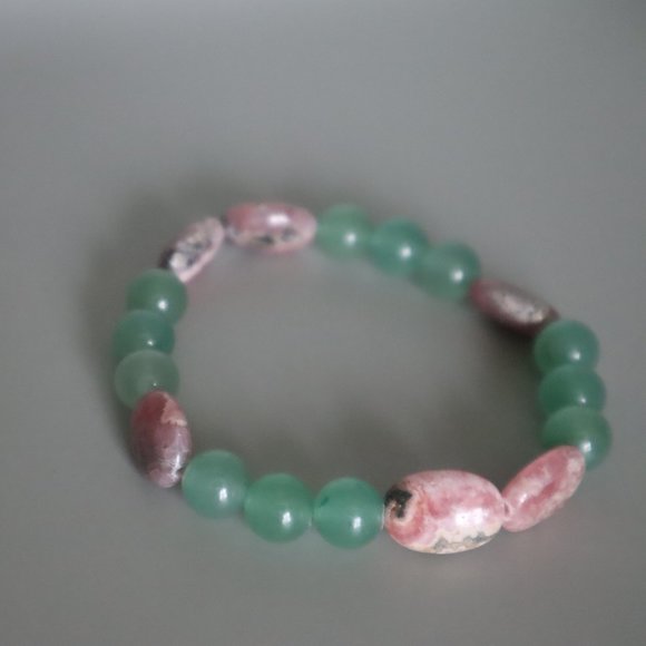 Rhodochrosite and Aventurine Stretch Bracelet - Picture 5 of 11